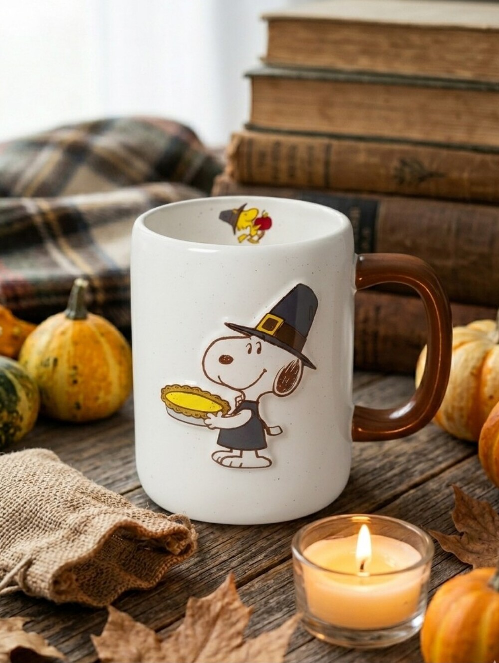 Rae Dunn Large Snoopy Pilgrim Holiday Mug Share Gratitude Thanksgiving Coffee